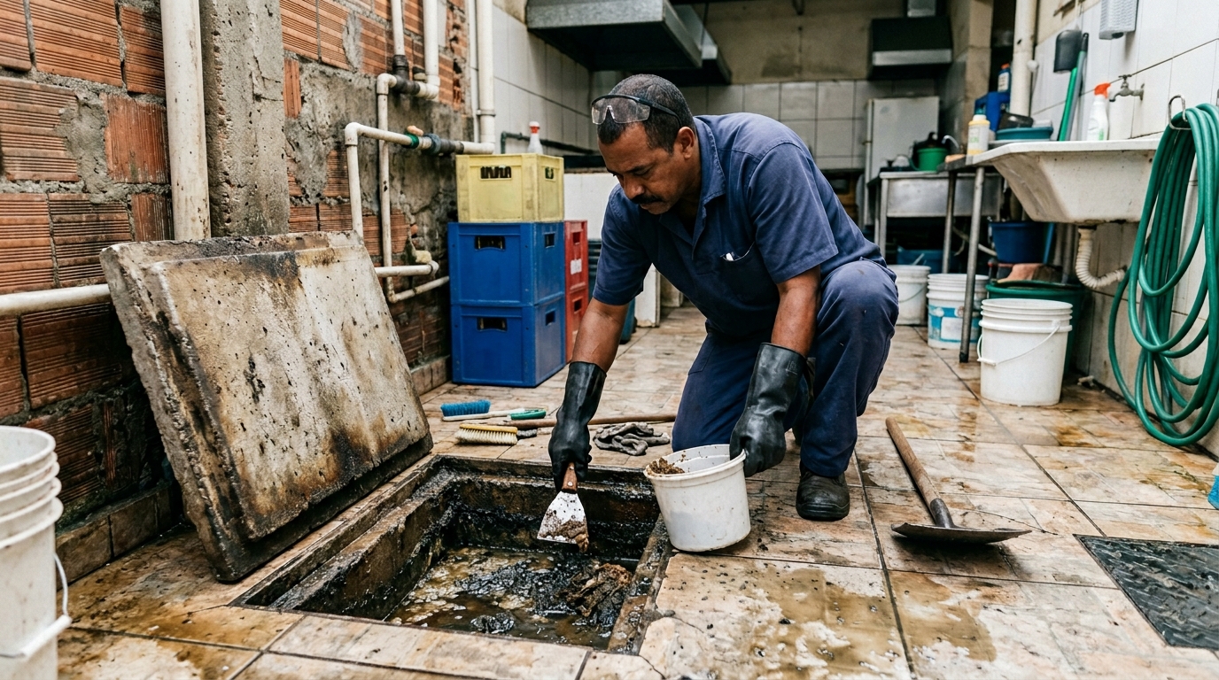 Limpeza de caixa de gordura residencial em Caxias do Sul‑RS